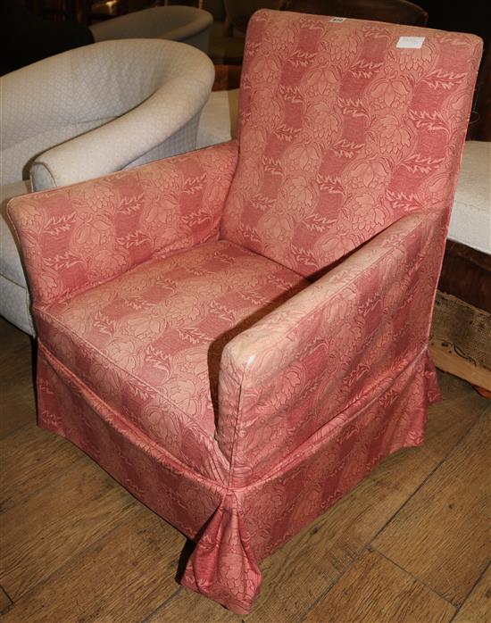 An Edwardian mahogany tub chair, the back leg stamped WH Gray